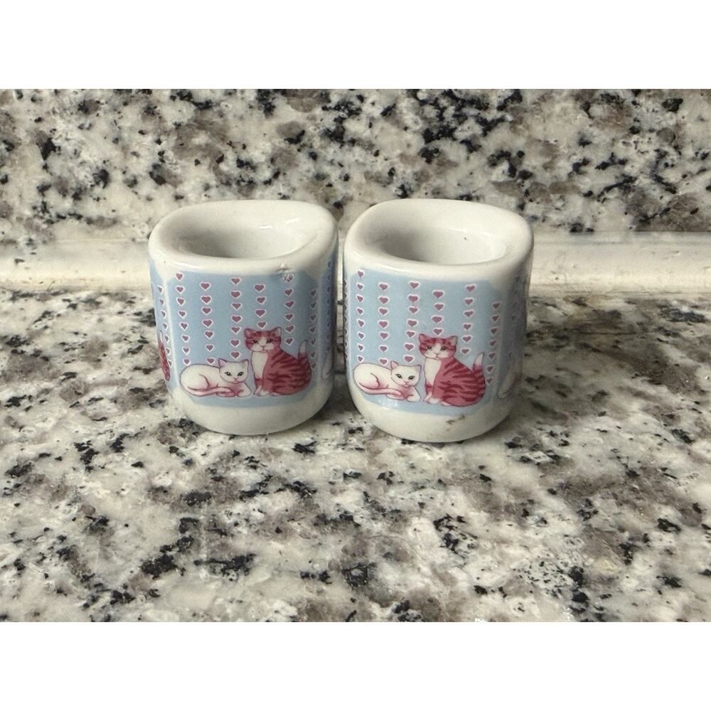 West Germany FUNNY DESIGN Ceramic Taper Candle Holders Set of 2 Kittens